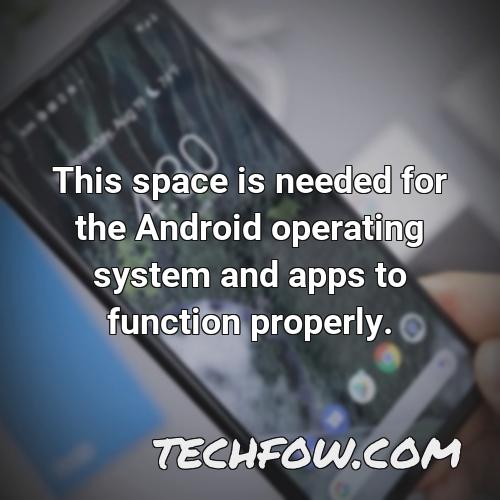 this space is needed for the android operating system and apps to function properly