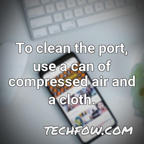 to clean the port use a can of compressed air and a cloth