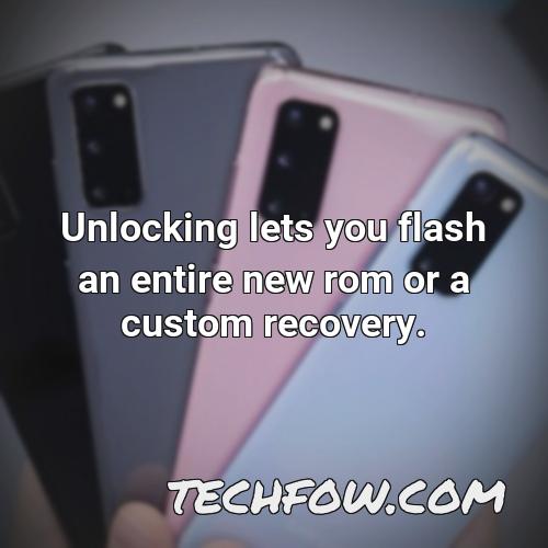 unlocking lets you flash an entire new rom or a custom recovery