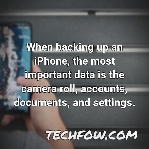 when backing up an iphone the most important data is the camera roll accounts documents and settings