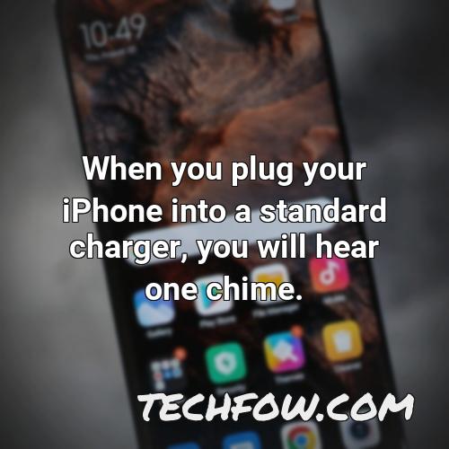 when you plug your iphone into a standard charger you will hear one chime