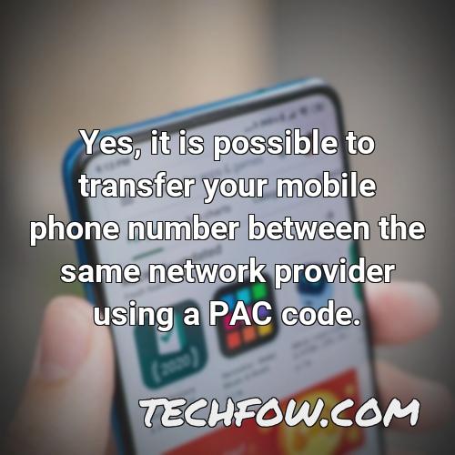 yes it is possible to transfer your mobile phone number between the same network provider using a pac code